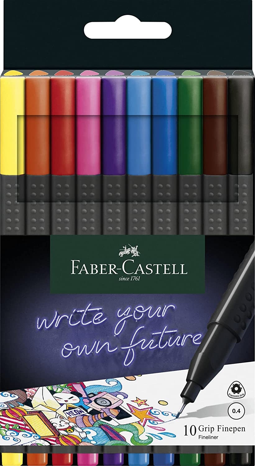 Faber-Castell Grip Colour Marker Pens - Ergonomic Grip Zone - 10 colour Set